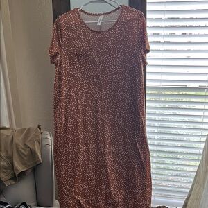 Tickled Teal Rust Polka Dot Midi Dress